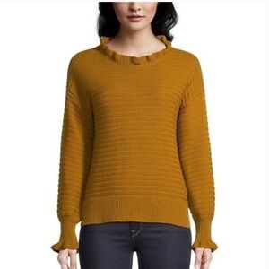 Madewell Gold Ruffle Merino Wool Blend Sweater Size Medium‎
